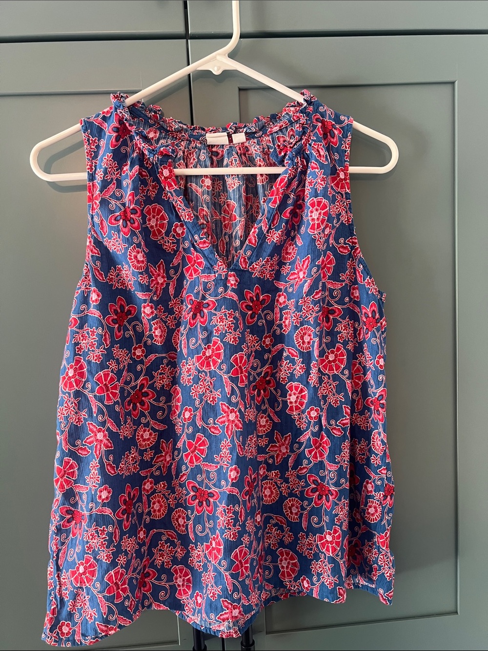 Gap Sleeveless Gauze Shirt Lightweight Blue/Red Sz M